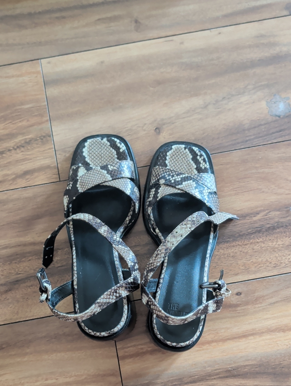 The Kooples Snake-Print Strappy Sandals - Black & Beige